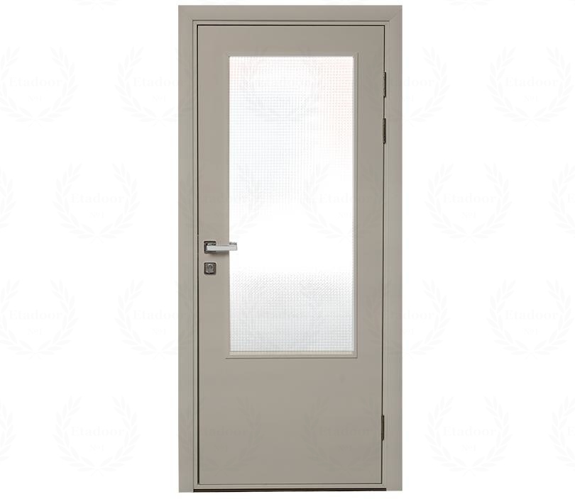 Влагостойкая дверь ПВХ EtaDoor с окном бежевая одностворчатая с ПВХ кромкой