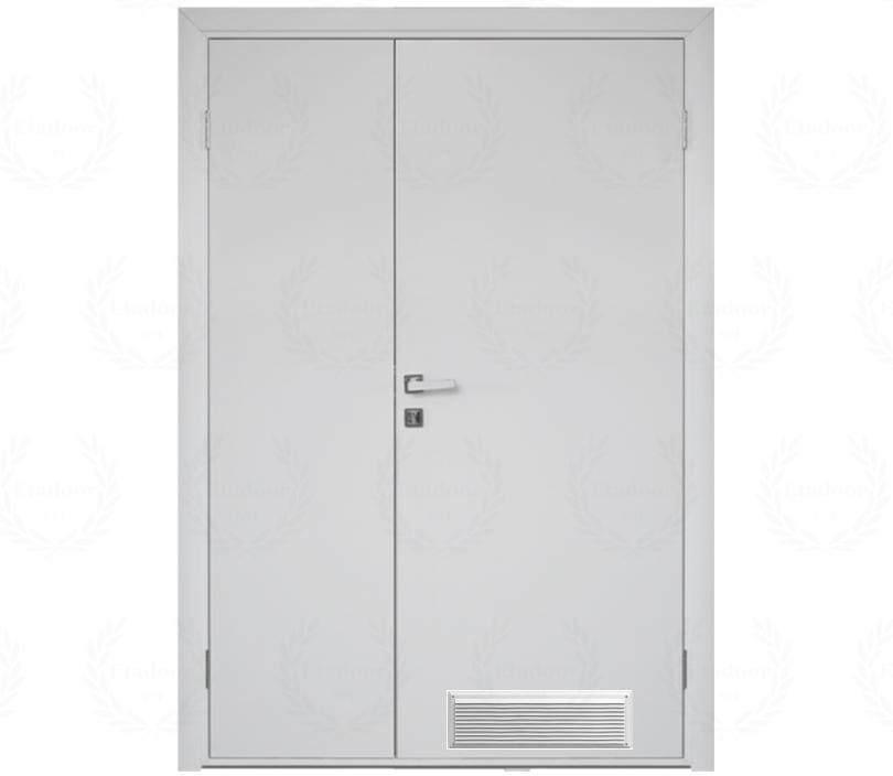 Влагостойкая дверь ПВХ EtaDoor глухая белая полуторастворчатая с вентиляционной решеткой