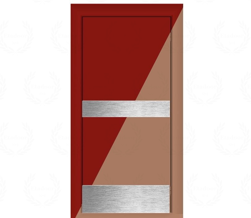 Влагостойкая дверь ПВХ EtaDoor глухая двухцветная маятниковая одностворчатая с отбойной пластиной