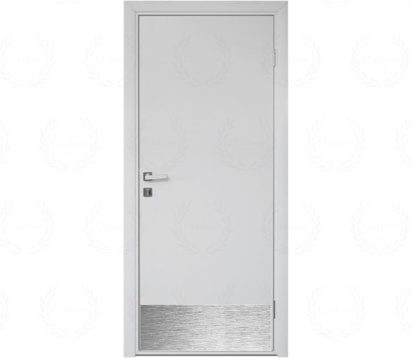 Влагостойкая дверь ПВХ EtaDoor глухая белая одностворчатая с отбойной пластиной