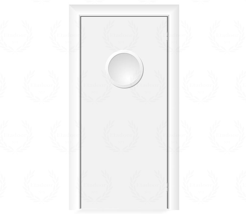Влагостойкая дверь ПВХ EtaDoor с иллюминатором белая маятниковая одностворчатая с ПВХ кромкой