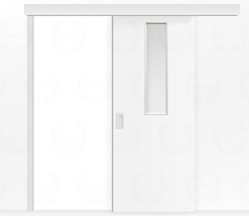 Влагостойкая раздвижная одностворчатая дверь ПВХ с окном белая