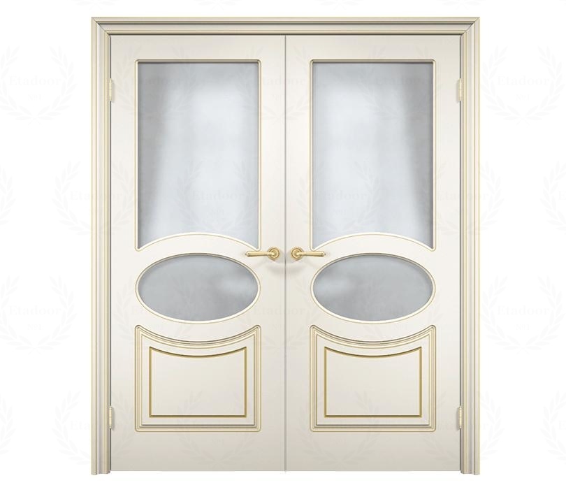 Двухстворчатая дверь со стеклом Милан ДО15 с патиной бежевая