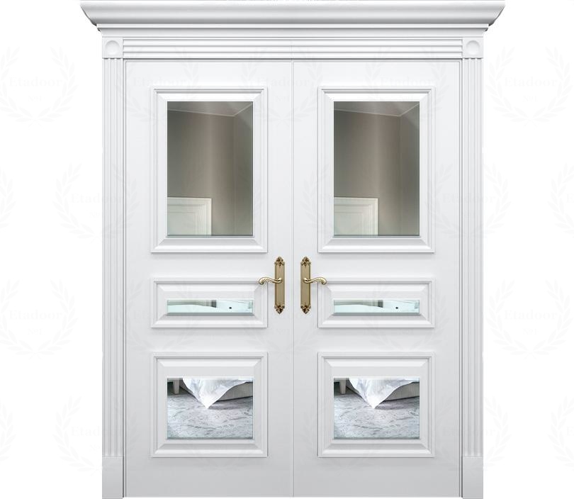 Двухстворчатая дверь Монца ДГ3 с зеркалом белая патинированная