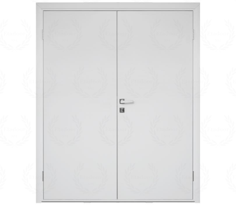 Влагостойкая дверь ПВХ EtaDoor глухая белая двухстворчатая с алюминиевой кромкой