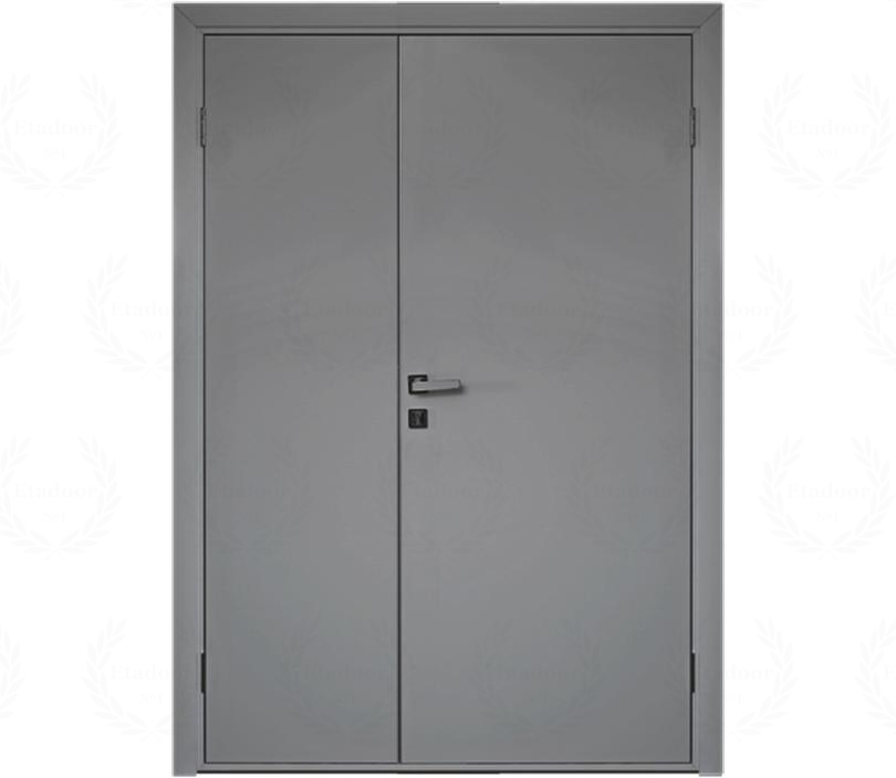 Влагостойкая дверь ПВХ EtaDoor глухая серая двухстворчатая с алюминиевой кромкой