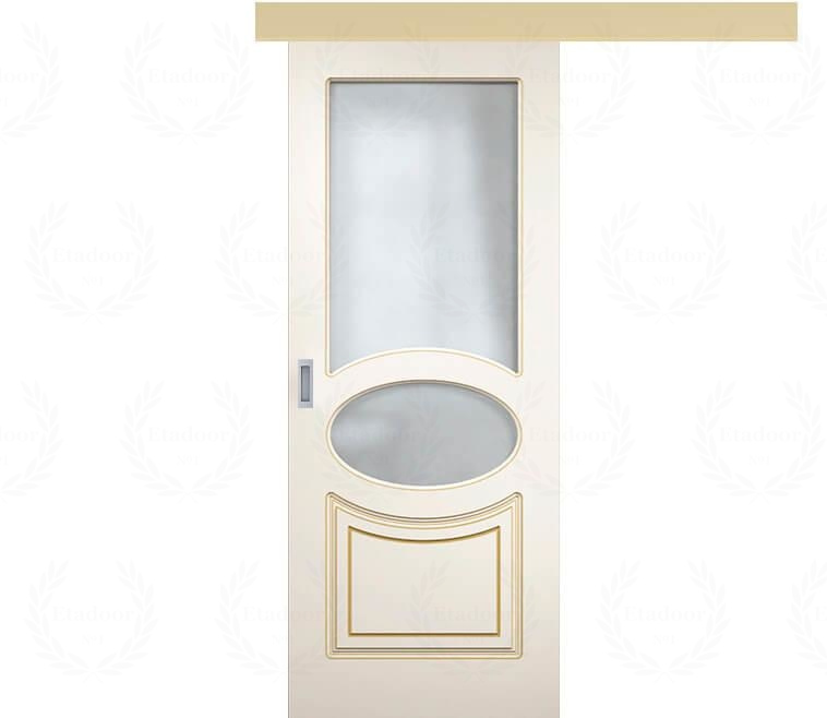 Дверь межкомнатная раздвижная со стеклом Милан ДО15 с патиной бежевая