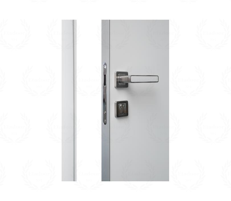 Влагостойкая дверь ПВХ EtaDoor с окном серая маятниковая одностворчатая с алюминиевой кромкой