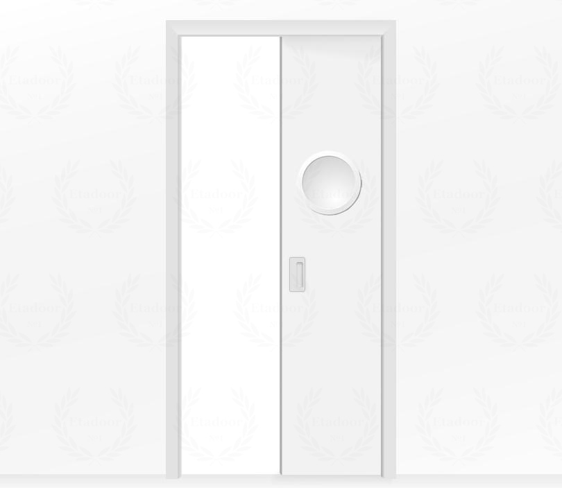 Дверь пенал раздвижная встроенная в стену одностворчатая белая с иллюминатором