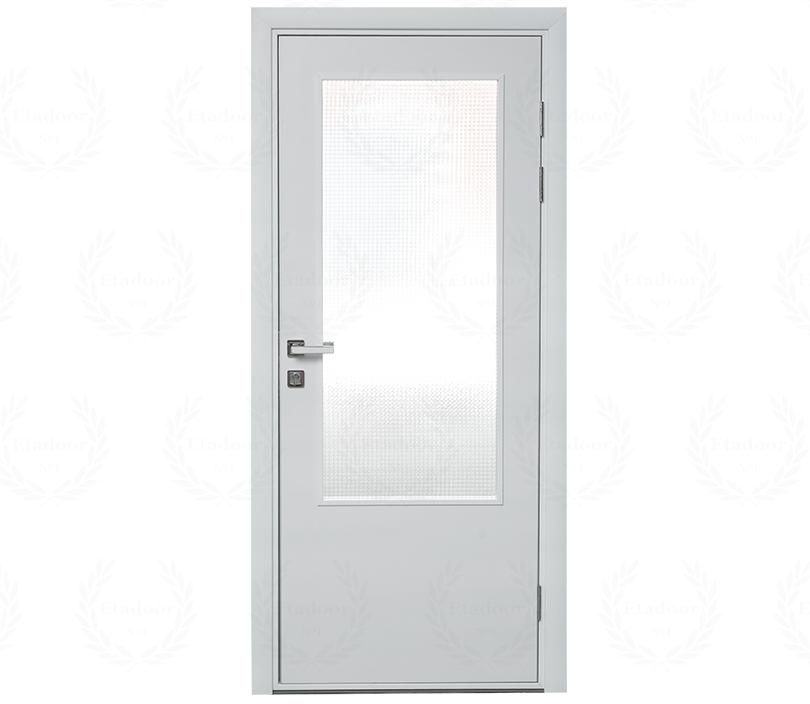 Влагостойкая дверь ПВХ EtaDoor с окном белая одностворчатая с ПВХ кромкой