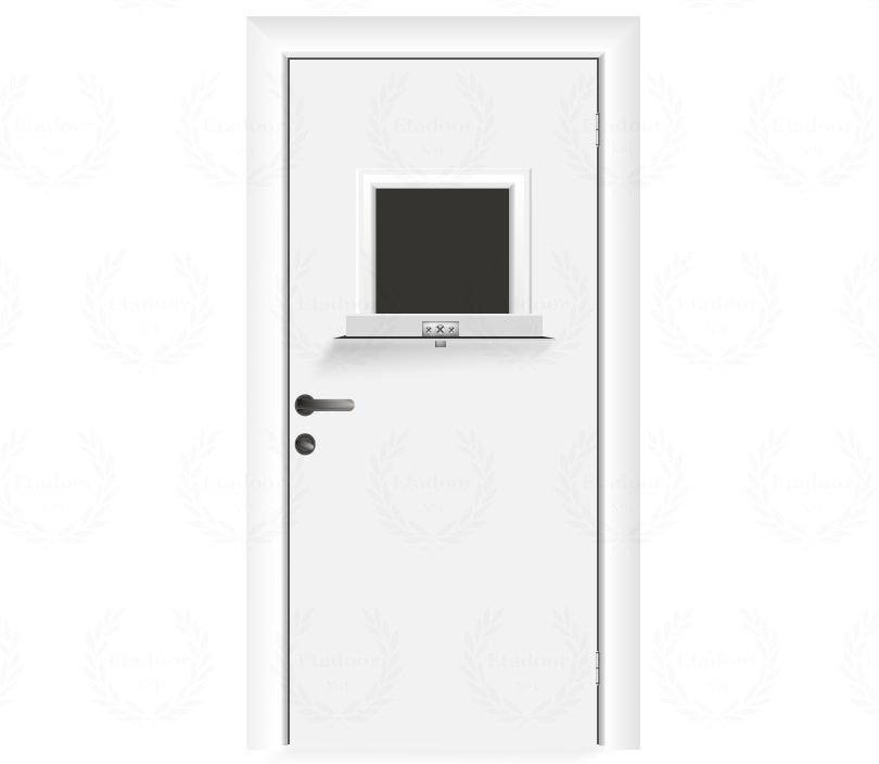 Влагостойкая дверь ПВХ EtaDoor с передаточным окном белая одностворчатая с ПВХ кромкой