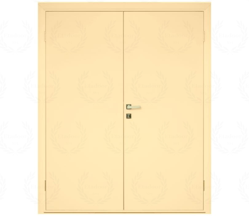 Влагостойкая дверь ПВХ EtaDoor глухая ванильная двухстворчатая с ПВХ кромкой