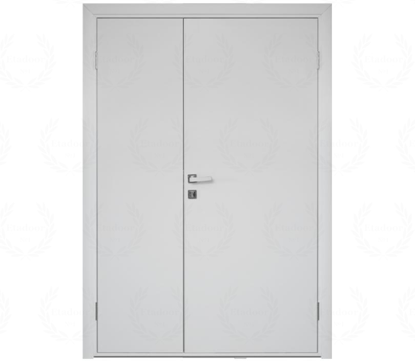 Влагостойкая дверь ПВХ EtaDoor глухая белая полуторастворчатая с алюминиевой кромкой