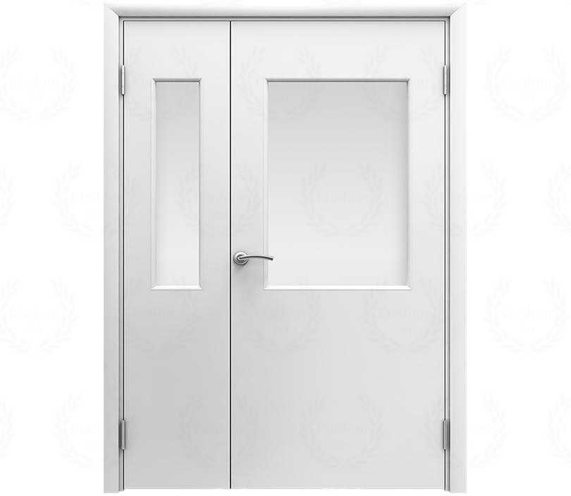 Влагостойкая дверь ПВХ EtaDoor с окном белая полуторастворчатая с ПВХ кромкой