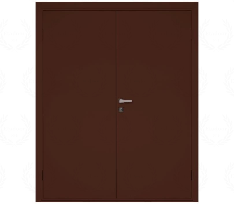 Влагостойкая дверь ПВХ EtaDoor глухая коричневая двухстворчатая с ПВХ кромкой