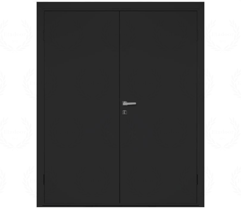 Влагостойкая дверь ПВХ EtaDoor глухая черная двухстворчатая с ПВХ кромкой
