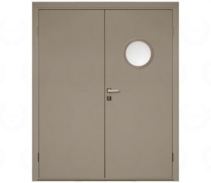 Влагостойкая дверь ПВХ EtaDoor с иллюминатором цвет мокко двухстворчатая с алюминиевой кромкой