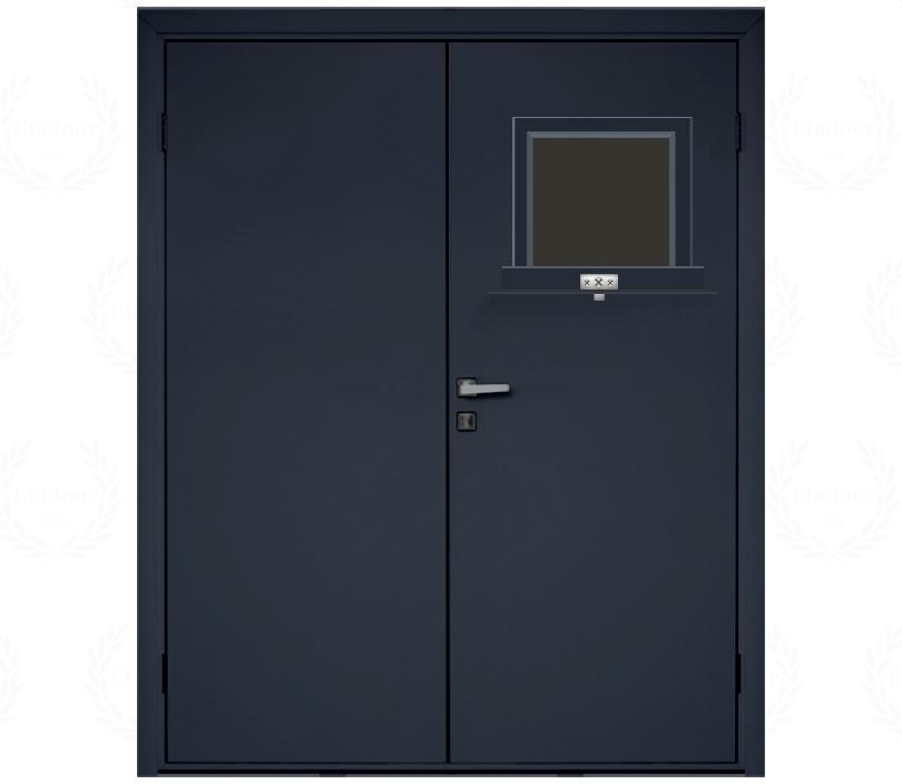 Влагостойкая дверь ПВХ EtaDoor с передаточным окном цвет антрацит двухстворчатая с алюминиевой кромкой