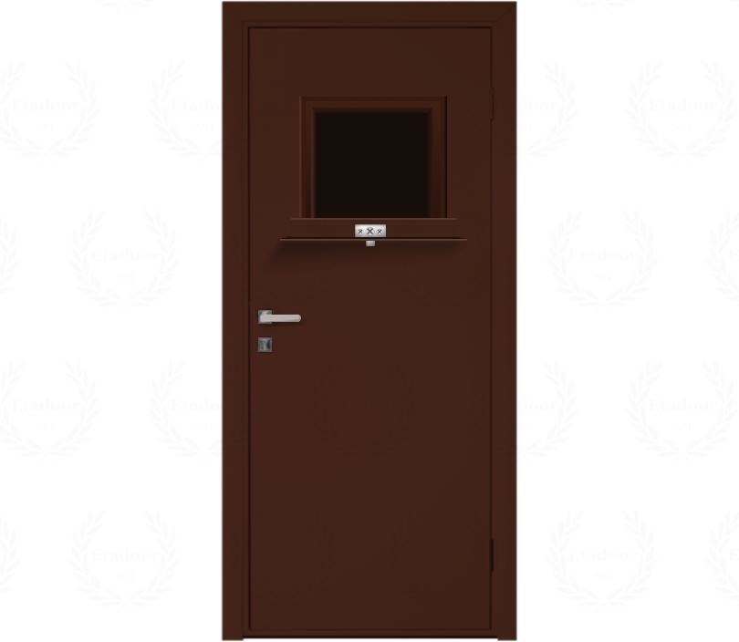 Влагостойкая дверь ПВХ EtaDoor с передаточным окном коричневая одностворчатая с ПВХ кромкой