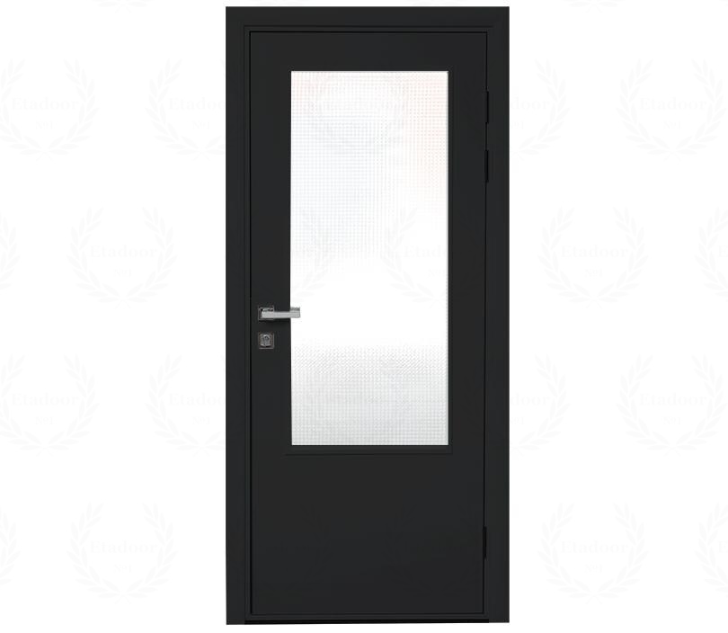 Влагостойкая дверь ПВХ EtaDoor с окном черная одностворчатая с ПВХ кромкой
