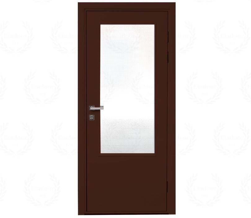 Влагостойкая дверь ПВХ EtaDoor с окном коричневая одностворчатая с алюминиевой кромкой