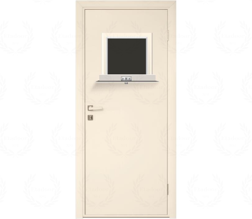 Влагостойкая дверь ПВХ EtaDoor с передаточным окном кремовая одностворчатая с ПВХ кромкой