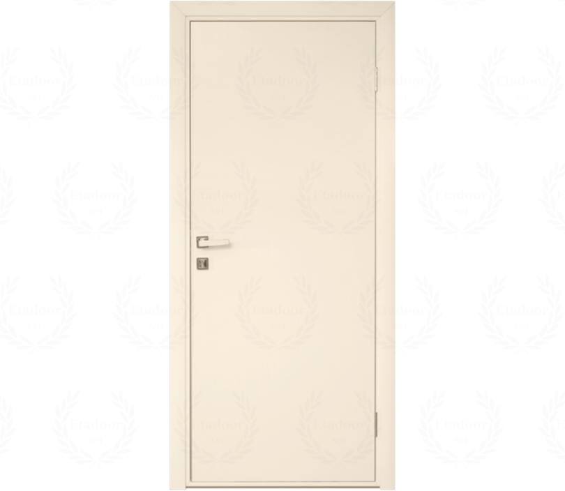 Влагостойкая дверь ПВХ EtaDoor глухая кремовая одностворчатая с алюминиевой кромкой