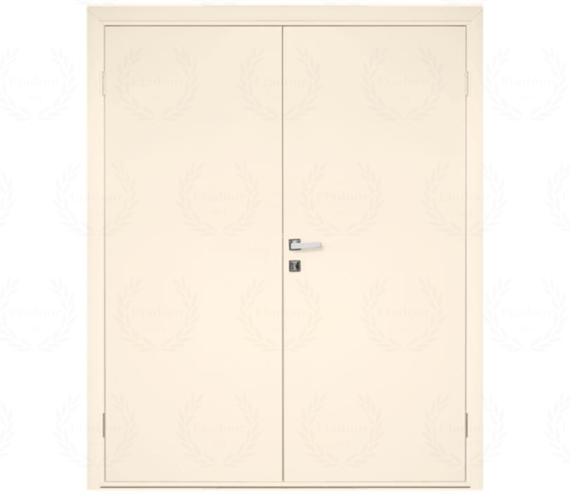Влагостойкая дверь ПВХ EtaDoor глухая кремовая двухстворчатая с алюминиевой кромкой