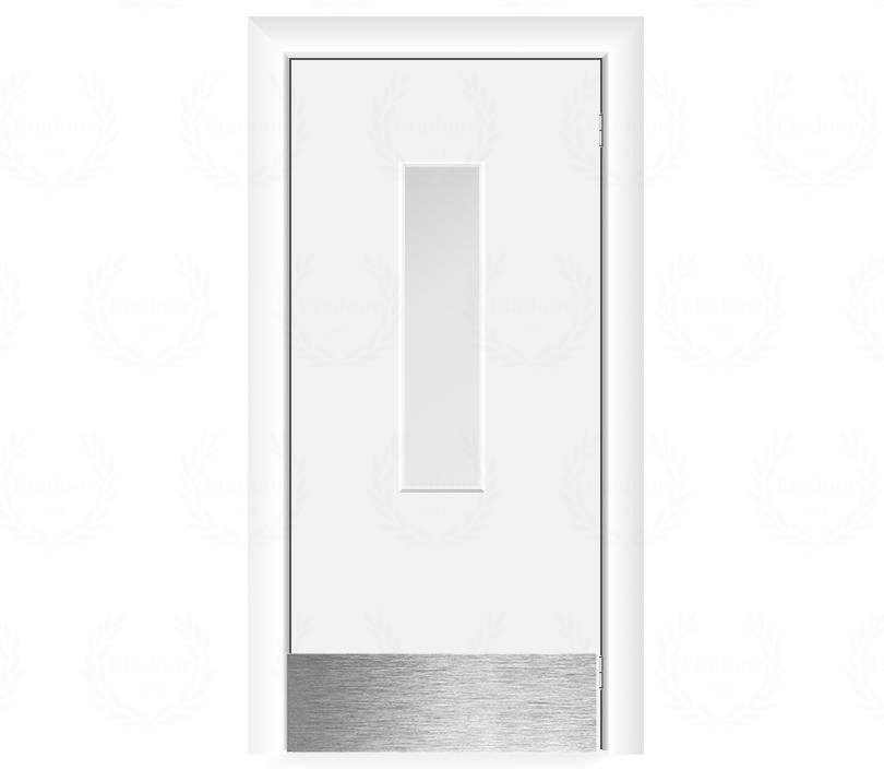 Влагостойкая дверь ПВХ EtaDoor с окном белая маятниковая одностворчатая с отбойной пластиной