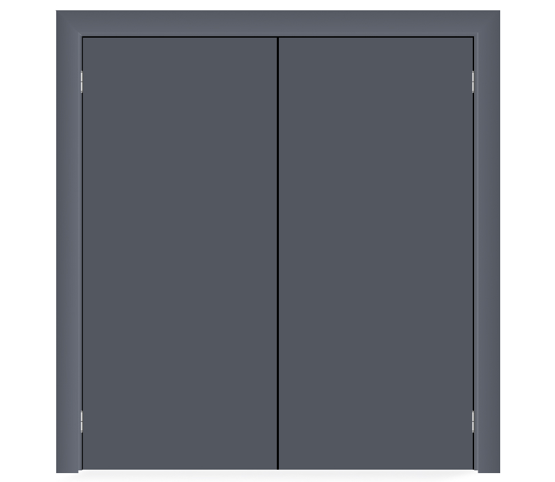 Влагостойкая дверь ПВХ EtaDoor глухая серая маятниковая двухстворчатая с алюминиевой кромкой