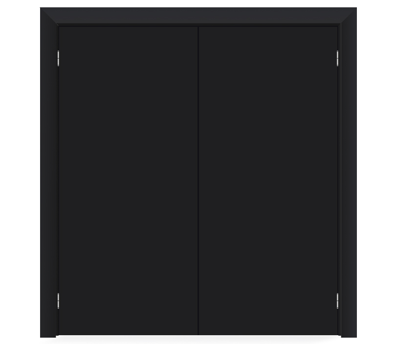 Влагостойкая дверь ПВХ EtaDoor глухая черная маятниковая двухстворчатая с алюминиевой кромкой