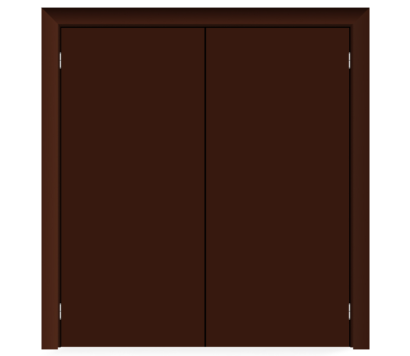 Влагостойкая дверь ПВХ EtaDoor глухая коричневая маятниковая двухстворчатая с алюминиевой кромкой