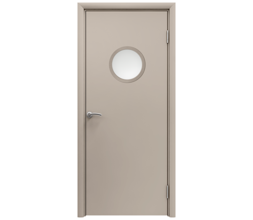 Влагостойкая дверь ПВХ EtaDoor с иллюминатором бежевая одностворчатая с ПВХ кромкой