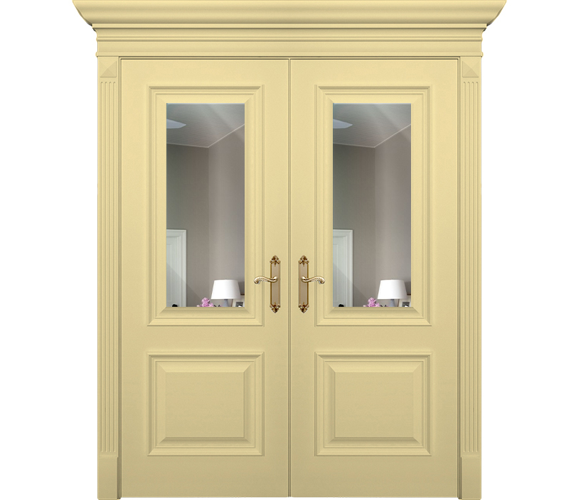 Двухстворчатая дверь Палермо ДГ2 с зеркалом ванильная