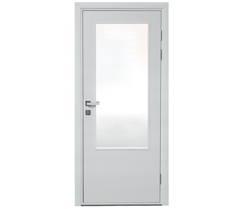 Влагостойкая дверь ПВХ EtaDoor с окном белая одностворчатая с ПВХ кромкой