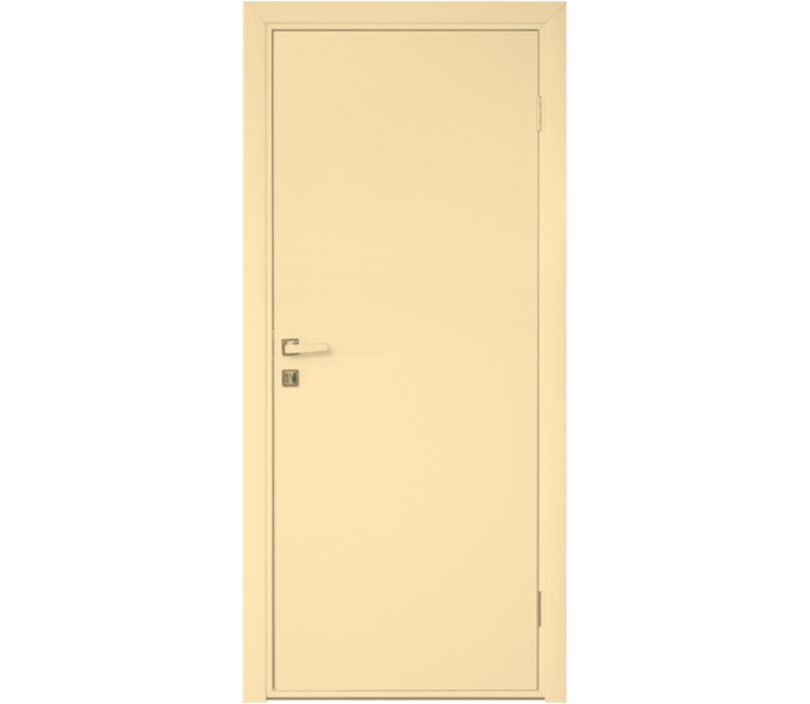 Влагостойкая дверь ПВХ EtaDoor глухая ванильная одностворчатая с алюминиевой кромкой