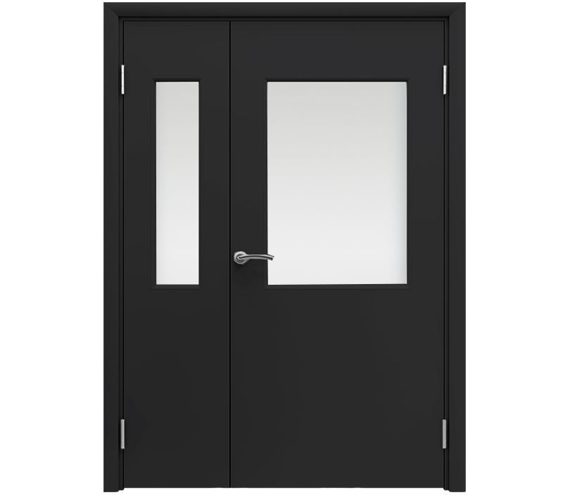 Влагостойкая дверь ПВХ EtaDoor с окном черная полуторастворчатая с ПВХ кромкой