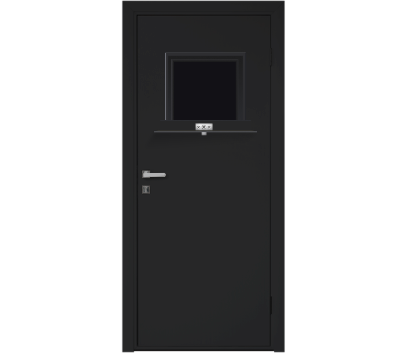 Влагостойкая дверь ПВХ EtaDoor с передаточным окном черная одностворчатая с ПВХ кромкой