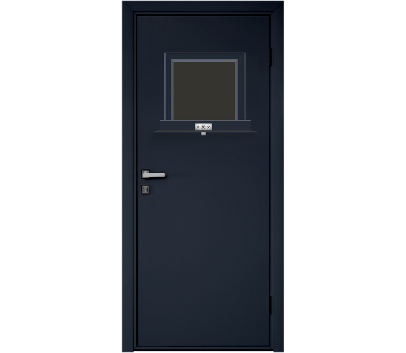Влагостойкая дверь ПВХ EtaDoor с передаточным окном цвет антрацит одностворчатая с ПВХ кромкой