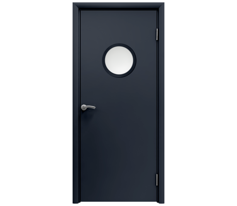 Влагостойкая дверь ПВХ EtaDoor с иллюминатором цвет антрацит одностворчатая с ПВХ кромкой